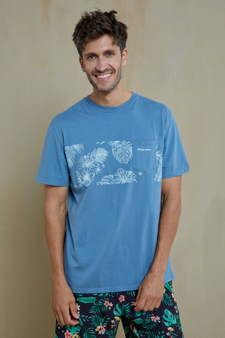 Leaves Organic PIMA Tee – Slate Blue - Hang Loose#color_slate-blue