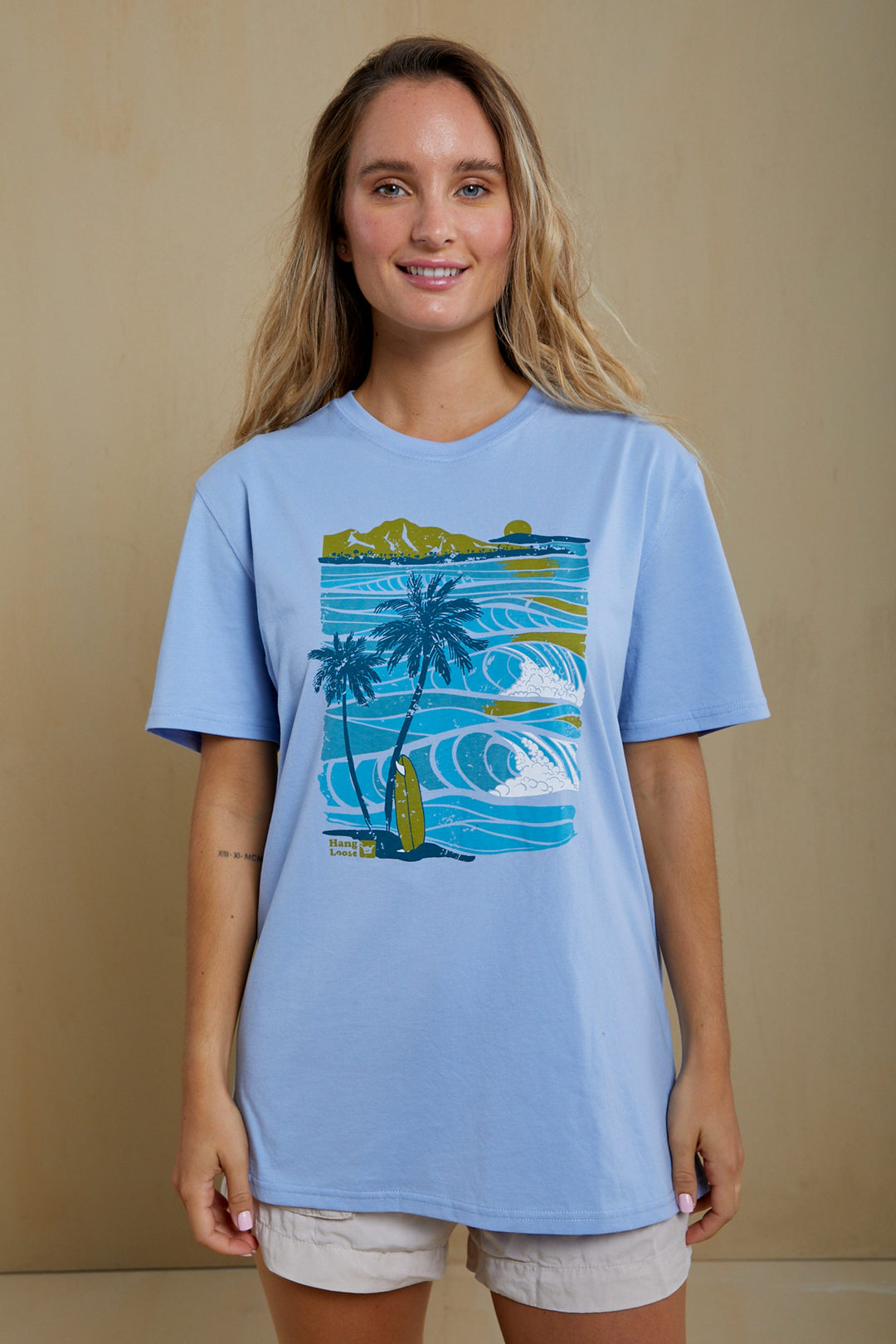 Waves Organic PIMA Tee – Light Blue - Hang Loose#color_light-blue