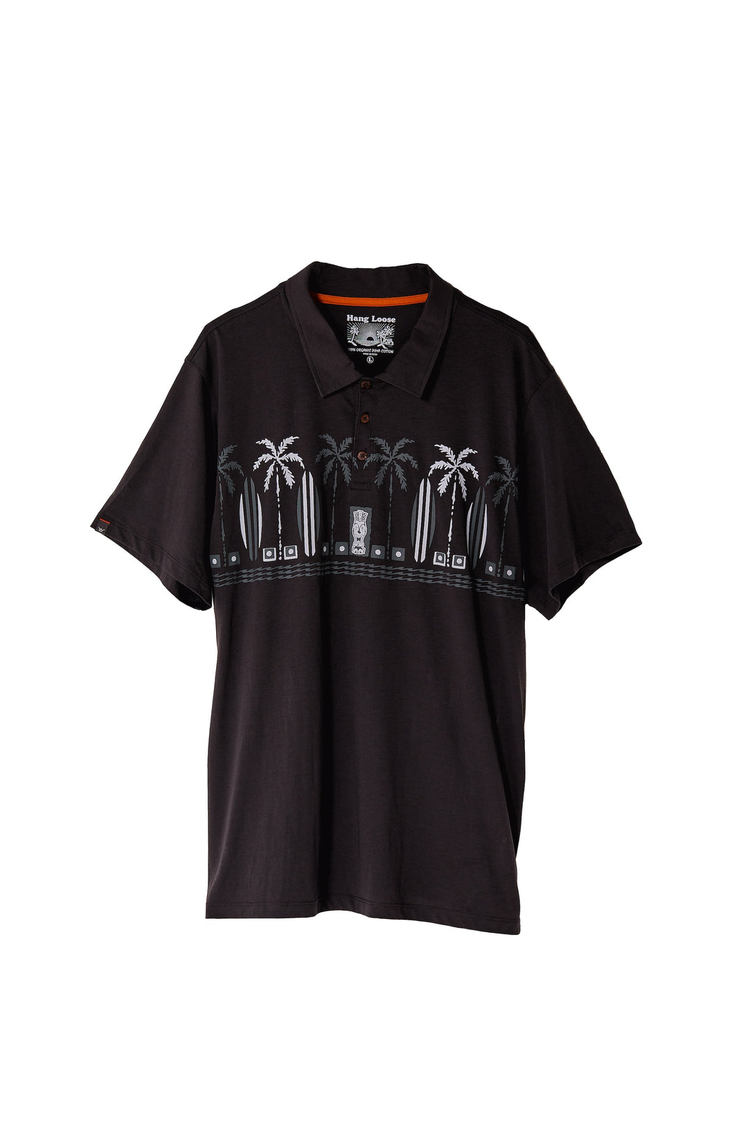 Haleiwa Polo Organic PIMA Tee – Washed Black - Hang Loose#color_black-washed