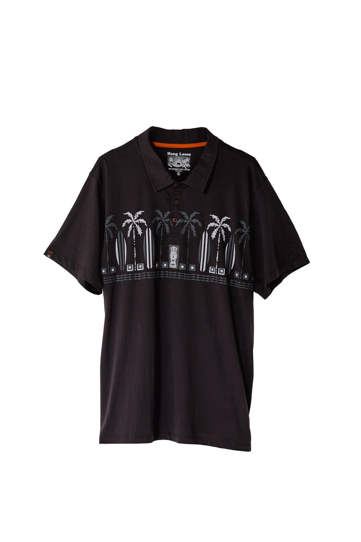 Haleiwa Polo Organic PIMA Tee – Washed Black - Hang Loose#color_black-washed