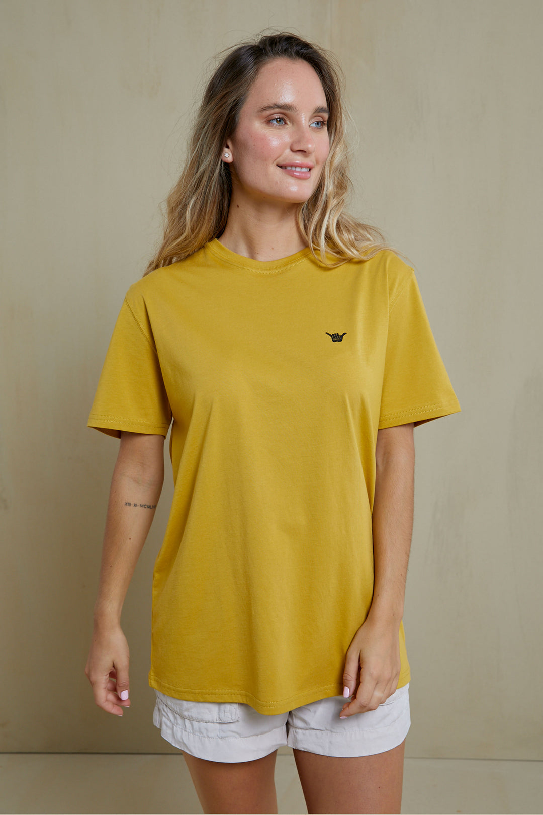 Square Organic PIMA Tee - Mustard - Hang Loose#color_mustard