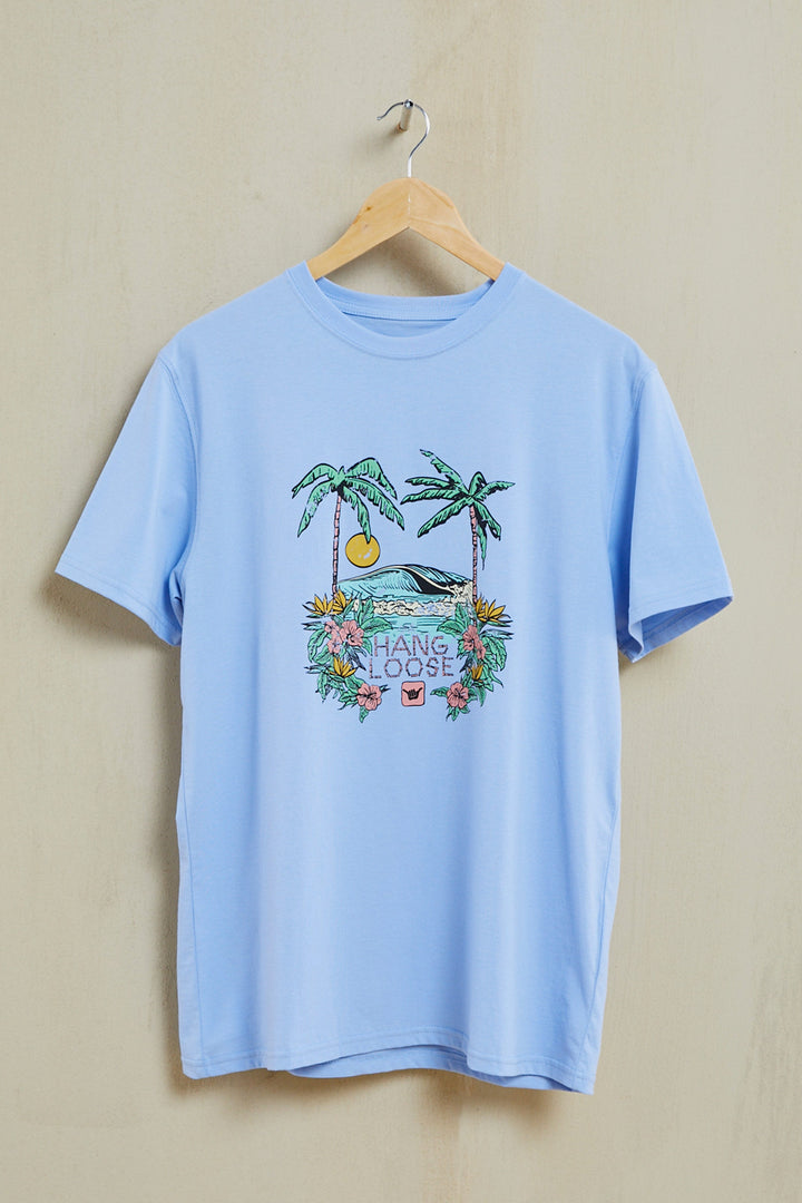 Sunset Organic PIMA Tee - Light Blue - Hang Loose#color_light-blue