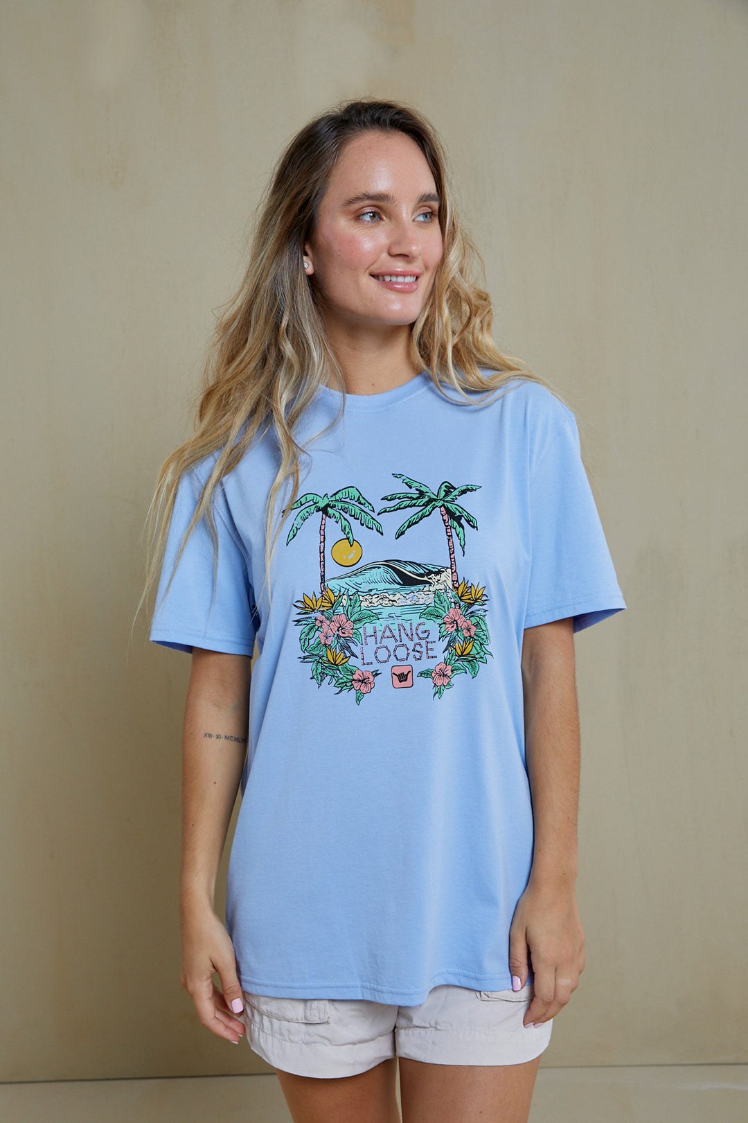 Sunset Organic PIMA Tee - Light Blue - Hang Loose#color_light-blue