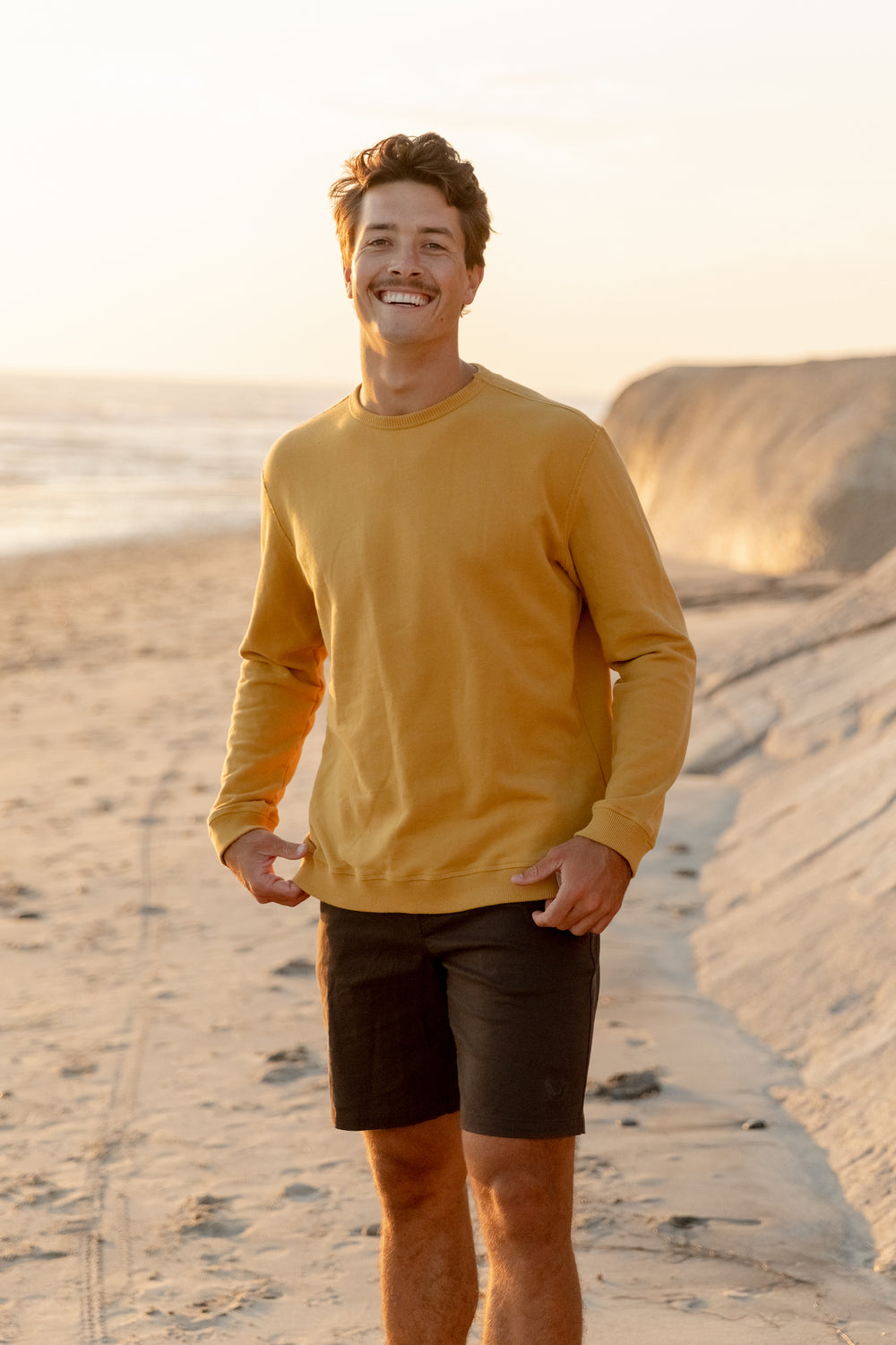 For the Crew PIMA Cotton Crewneck - Mustard - Hang Loose#color_mustard