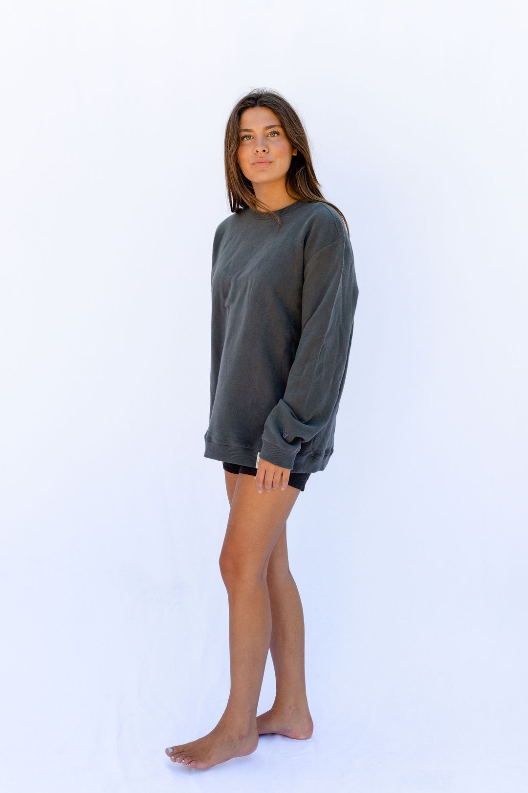 For the Crew PIMA Cotton Crewneck - Faded Black - Hang Loose#color_faded-black