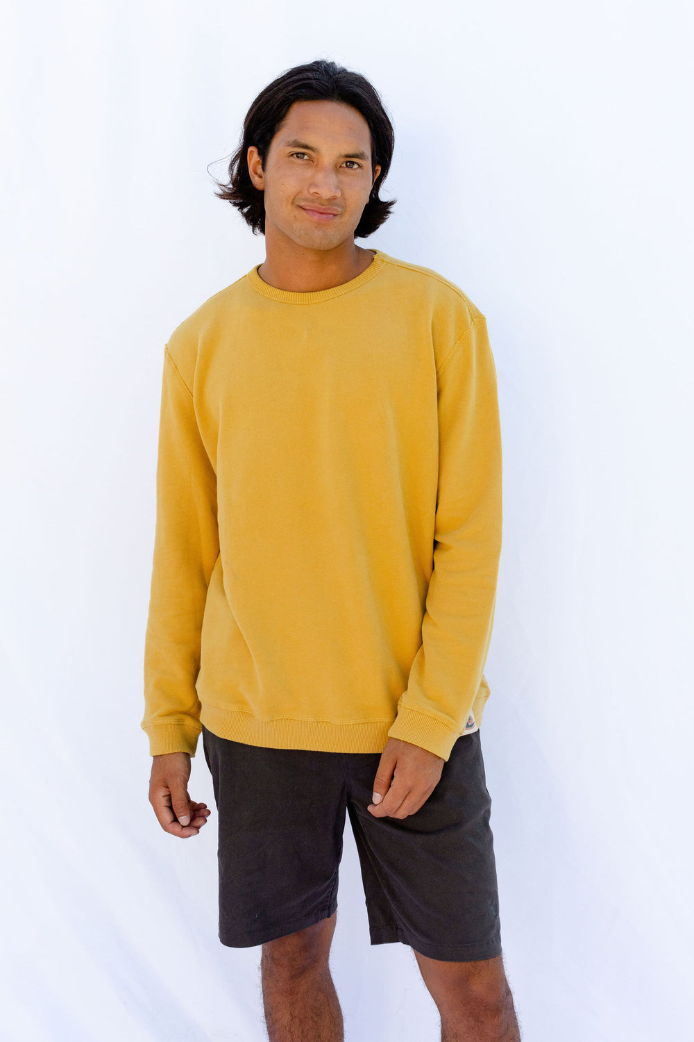 For the Crew PIMA Cotton Crewneck - Mustard - Hang Loose#color_mustard