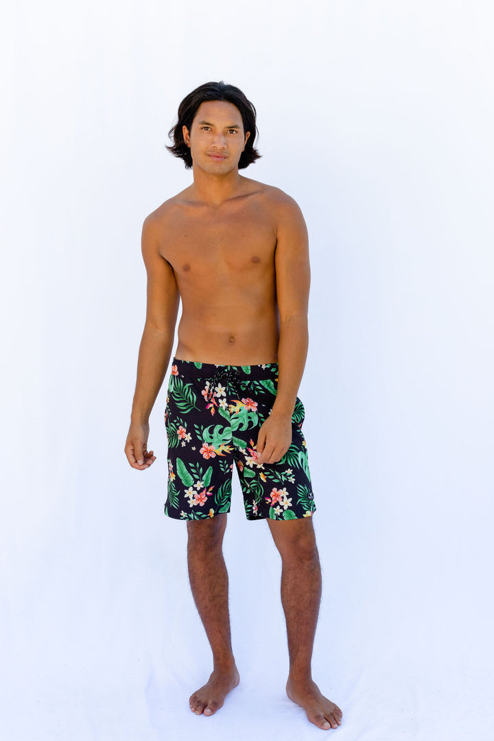 Botanic Boardshort - Black Green - Hang Loose